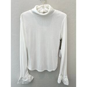 ASTR White Ruffle Cuff Long Sleeve Top Mock Neck Romantic Feminine NWT | Medium
